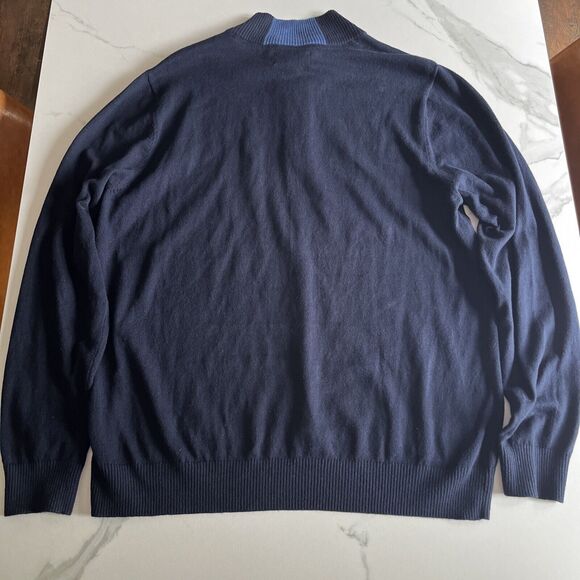 FAIRLANE Mens Navy Blue Knit Pullover Sweater Mock Neck cotton cashmere Sz L NEW - Picture 13 of 14